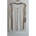 Ladie Round Neck Cardigan Patterned Knitwear with Button